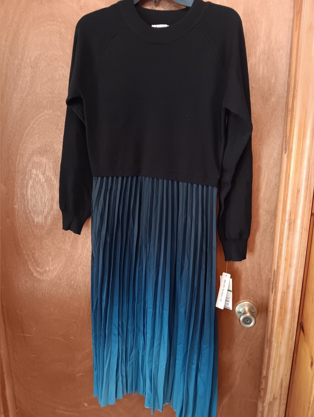 Nanette Lepore Black Top with Blue Ombre Pleated Skirt Dress